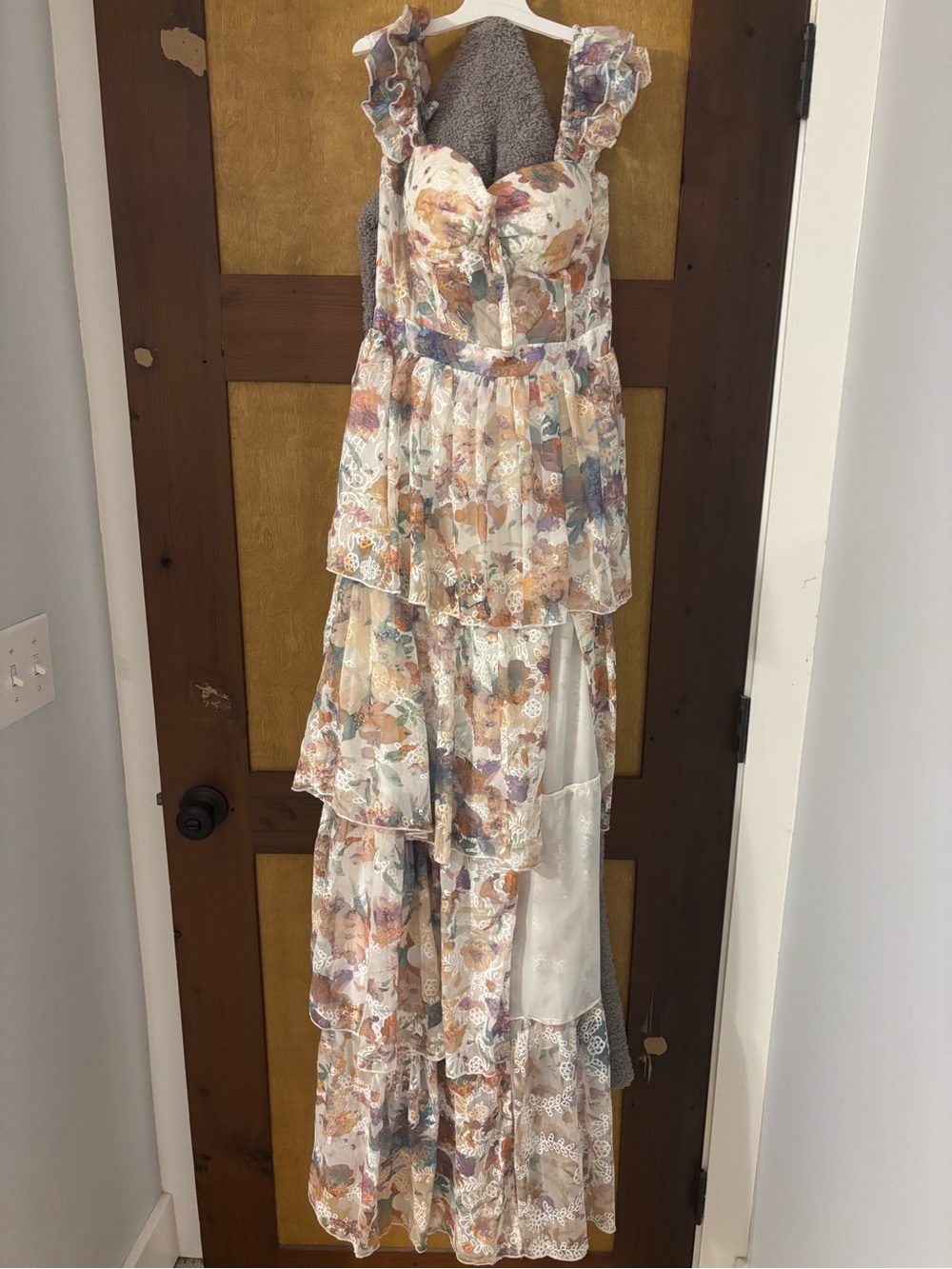 Colorful floral ruffle lace maxi dress